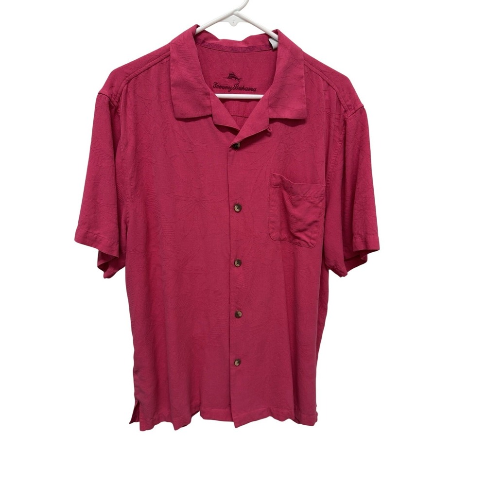 Tommy Bahama Red / Pink Men's L Button Up Silk Blend Island Zone